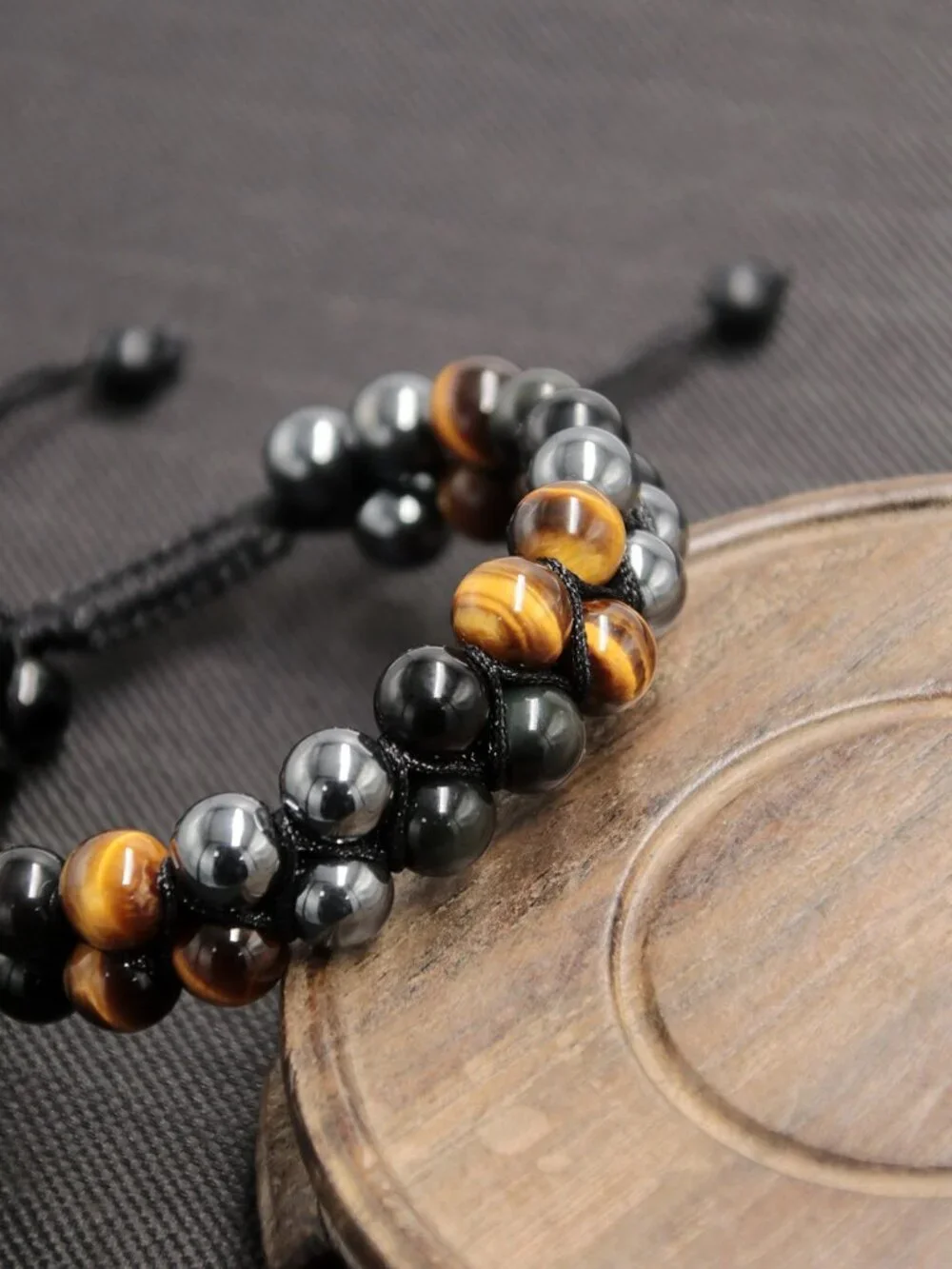 Tiger Eye Obsidian Hematite Protection Bracelet Dear Father Gift Adjustable